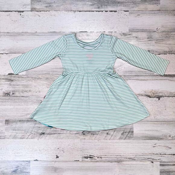 Freestyle Revolution Dress Girls 24M Green Stripe Unicorn Rainbow Long Sleeve - Picture 4 of 7